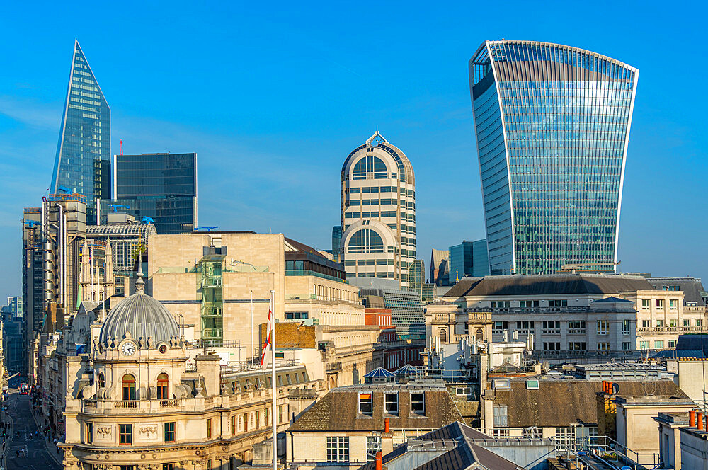 View of The City of London skyline and 20 Fenchurch Street (The Walkie Talkie), London, England, United Kingdom, Europe