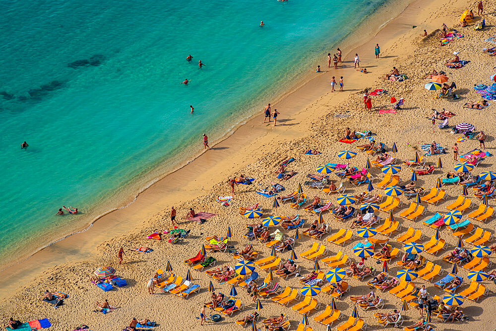 View of Playa de Amadores beach from elevated position, Puerto Rico, Gran Canaria, Canary Islands, Spain, Atlantic, Europe