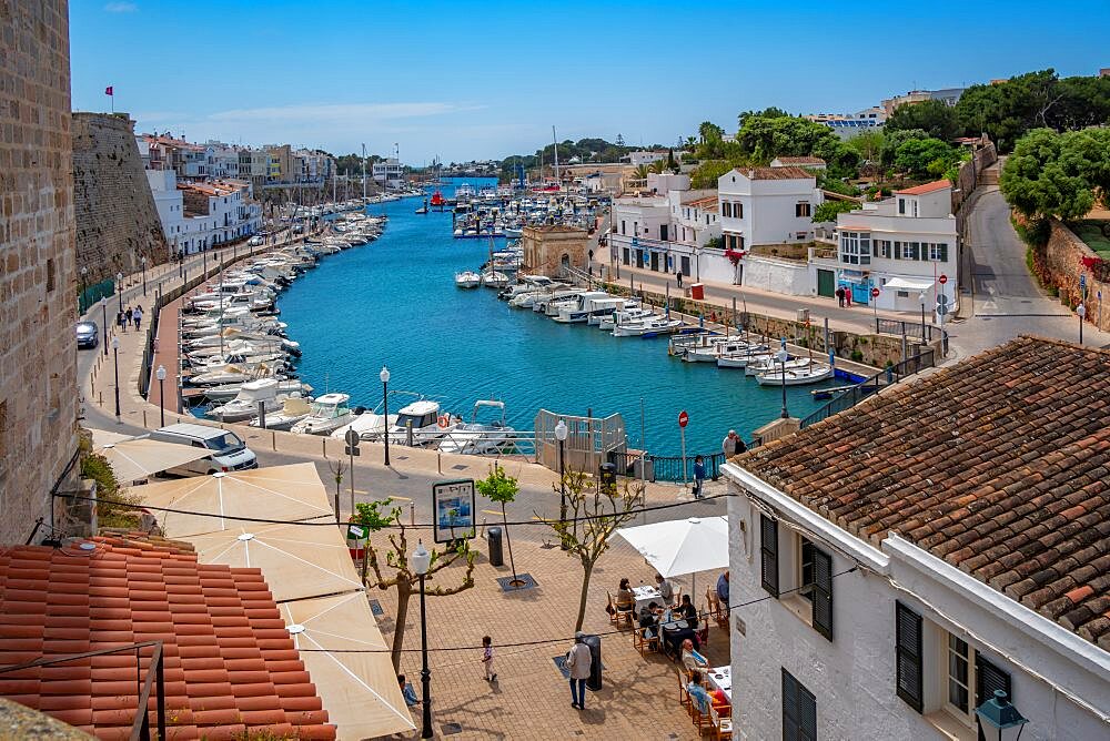 View of marina from an elevated position, Ciutadella, Memorca, Balearic Islands, Spain, Europe