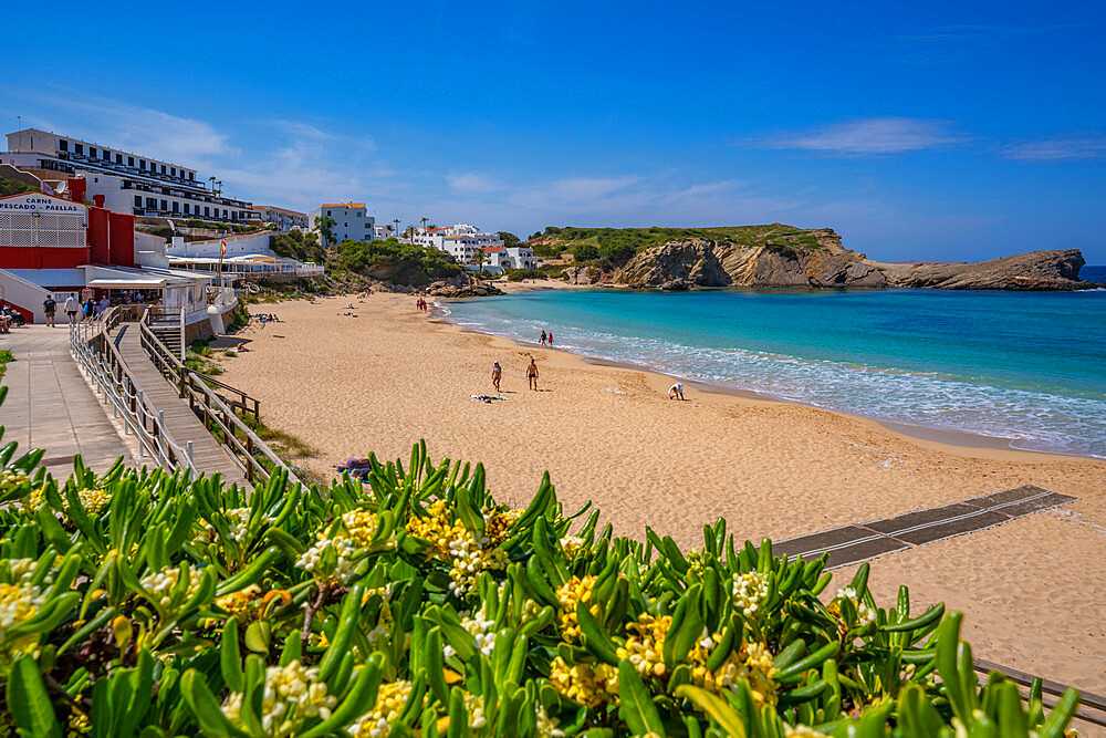 View of beach from elevated position in Arenal d'en Castell, Es Mercadal, Menorca, Balearic Islands, Spain, Mediterranean, Europe