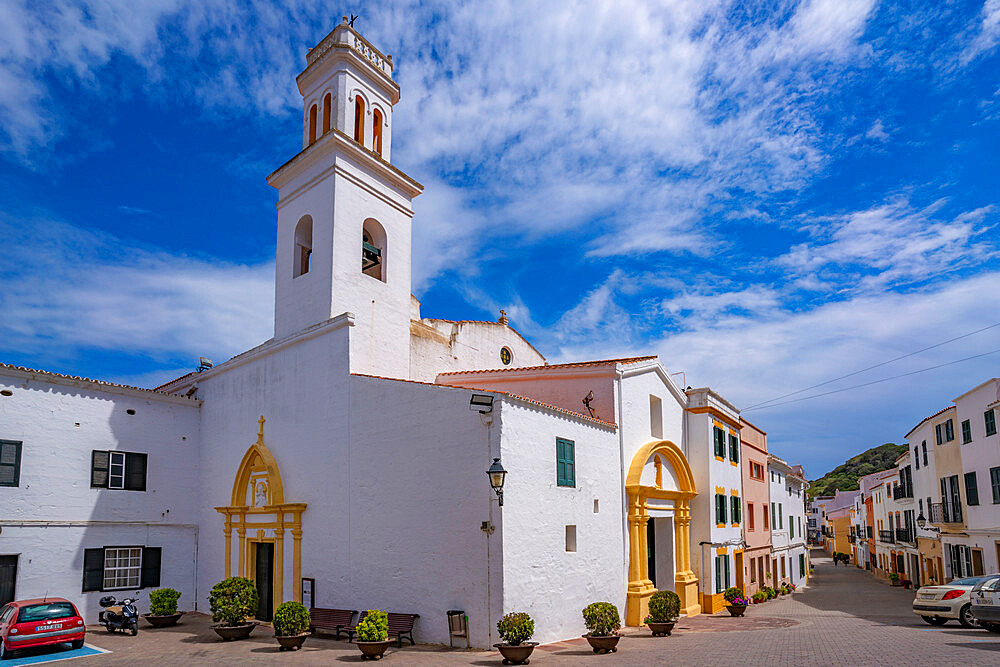 View of Sant Bartomeu de Ferreries in Placa de I'Esglesia, Ferreries, Menorca, Balearic Islands, Spain, Mediterranean, Europe