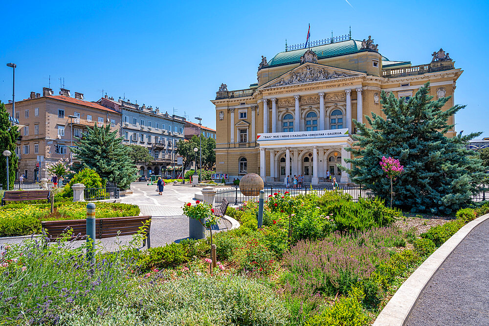 View of Theatre Park and Croatian National Theatre, Rijeka, Kvarner Bay, Croatia, Europe