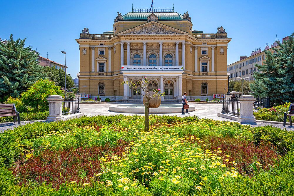 View of Theatre Park and Croatian National Theatre, Rijeka, Kvarner Bay, Croatia, Europe