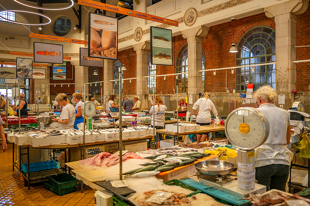 View of interior of fish market at the Central Market, Rijeka, Croatia, Europe