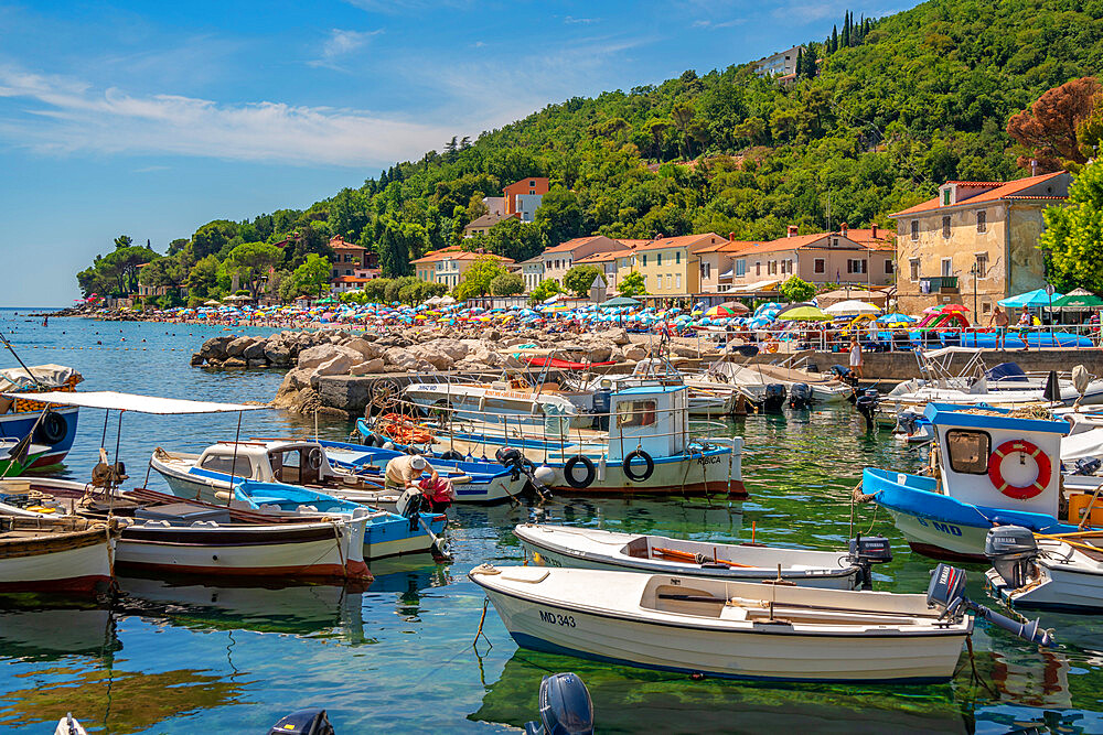 View of boats in the marina in Moscenicka Draga, Kvarner Bay, Eastern Istria, Croatia, Europe