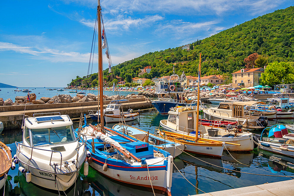 View of boats in the marina in Moscenicka Draga, Kvarner Bay, Eastern Istria, Croatia, Europe