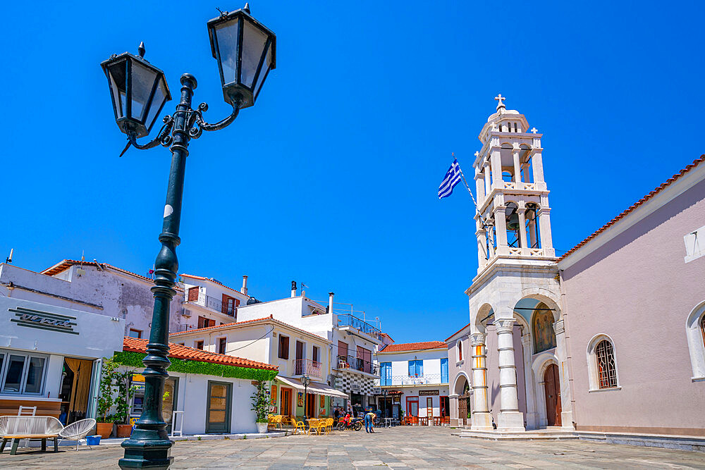 View of Church of the Three Bishops in Skiathos Town, Skiathos Island, Sporades Islands, Greek Islands, Greece, Europe