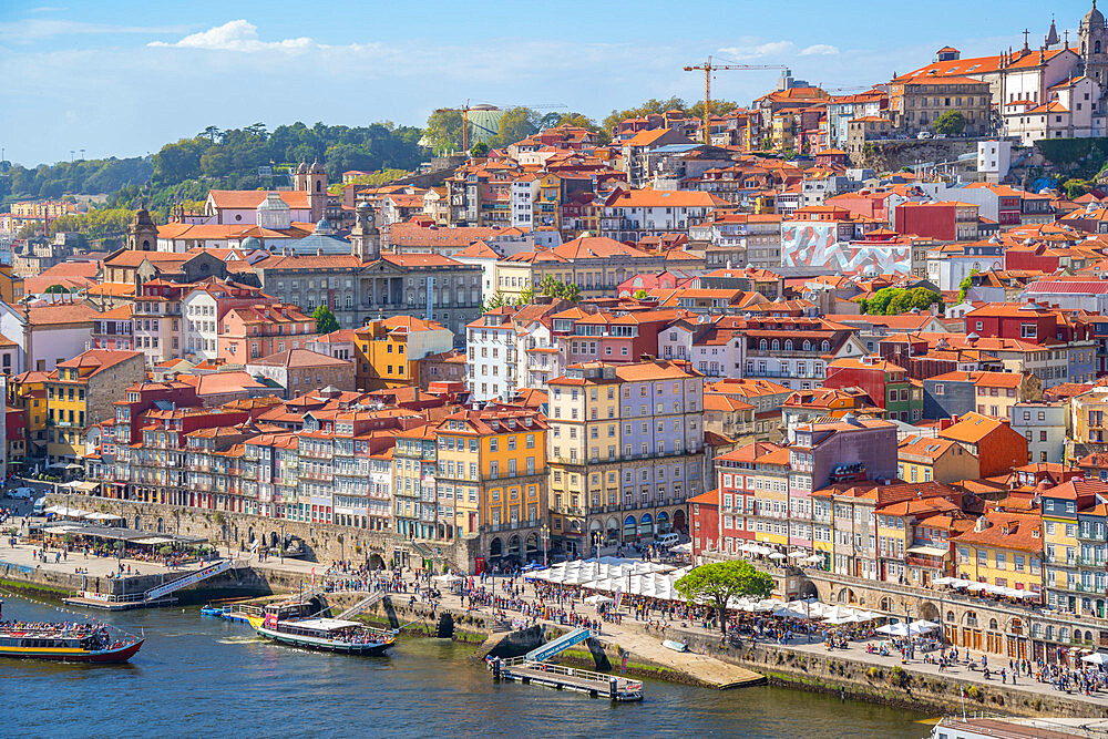 View of terracota rooftops of The Ribeira district from Dom Luis I bridge, UNESCO World Heritage Site, Porto, Norte, Portugal, Europe