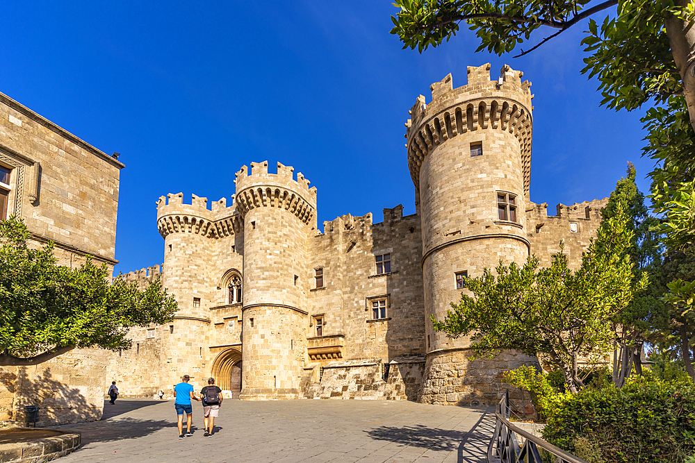 View of Palace of the Grand Master of the Knights of Rhodes, Old Rhodes Town, UNESCO World Heritage Site, Rhodes, Dodecanese, Greek Islands, Greece, Europe