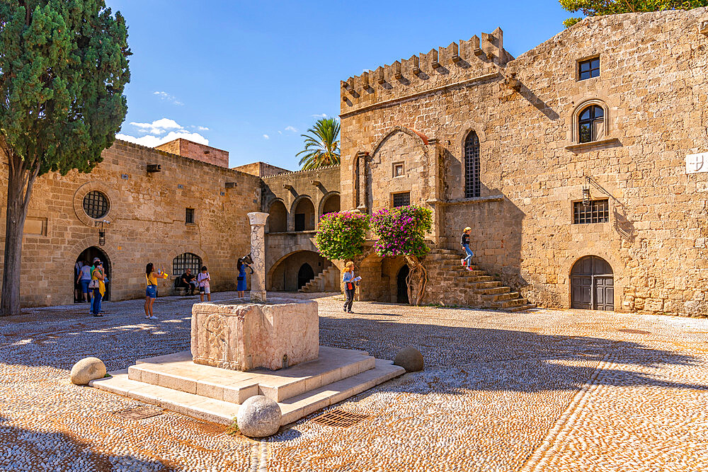 View of Gun Cabinet & Hospital 14th Century in Argyrokastro Square, Old Rhodes Town, UNESCO World Heritage Site, Rhodes, Dodecanese, Greek Islands, Greece, Europe