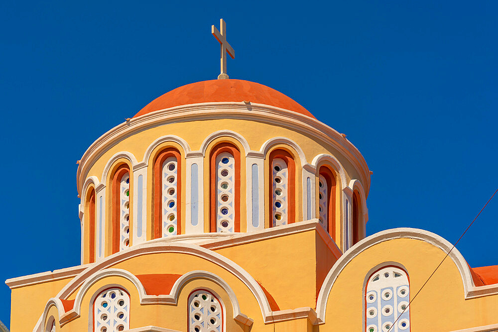 View of The Annunciation Church, Symi Town, Symi Island, Dodecanese, Greek Islands, Greece, Europe