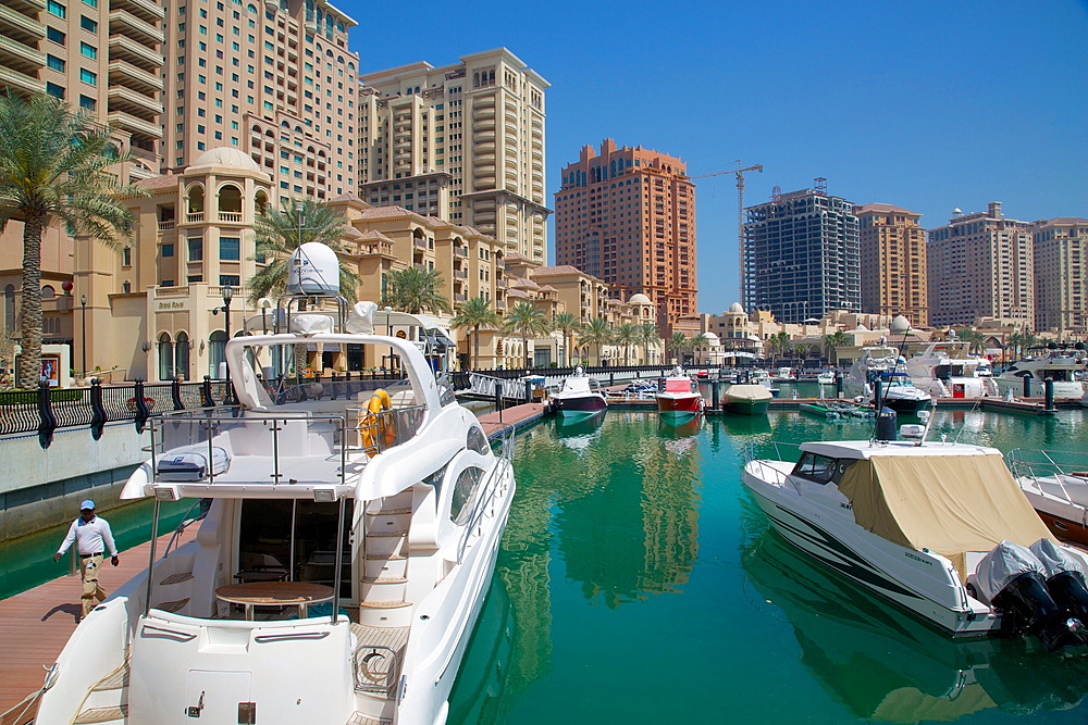 Harbour and architecture, The Pearl, Doha, Qatar, Middle East