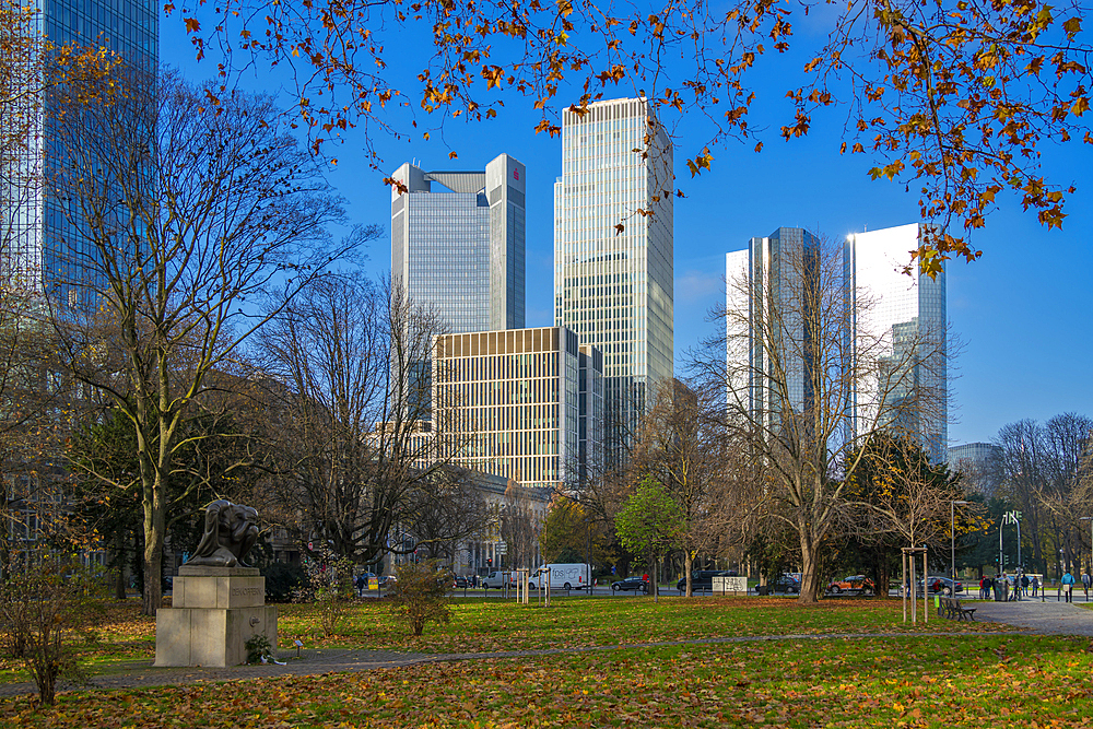 View of financial district skyline, Taunusanlage, Frankfurt am Main, Hesse, Germany, Europe