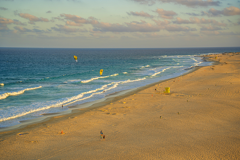 Elevated view of beach and the Atlantic Ocean, Corralejo Natural Park, Fuerteventura, Canary Islands, Spain, Atlantic, Europe