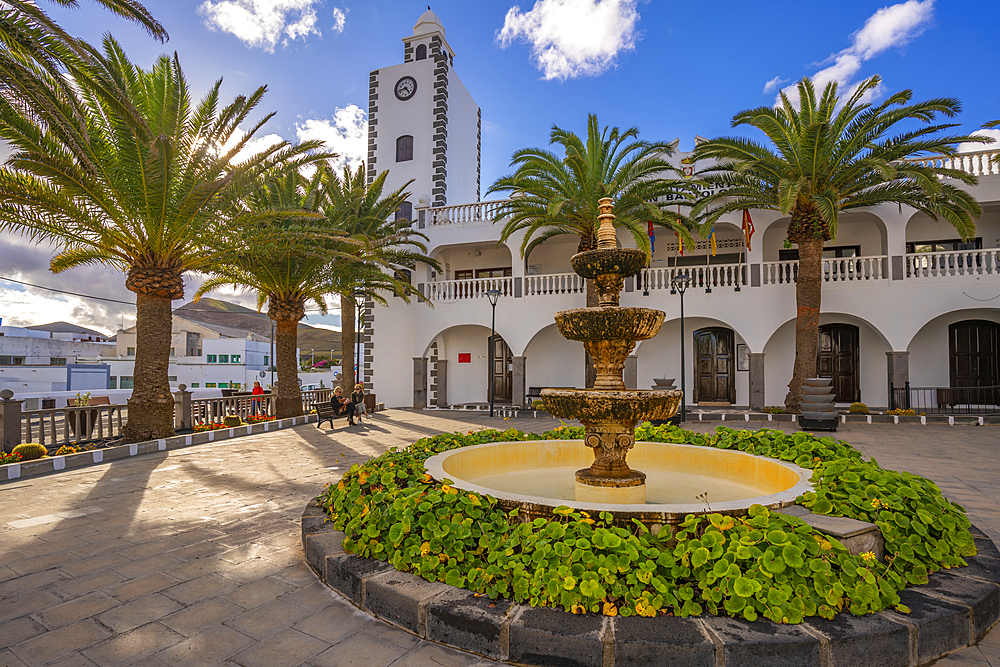 View of Town Hall tower in San Bartolome, Lanzarote, Las Palmas, Canary Islands, Spain, Atlantic, Europe