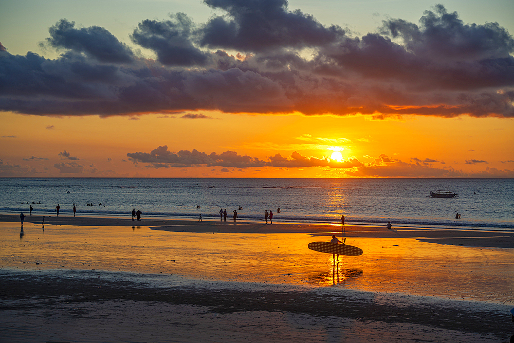 View of Kuta Beach at sunset, Kuta, Bali, Indonesia, South East Asia, Asia