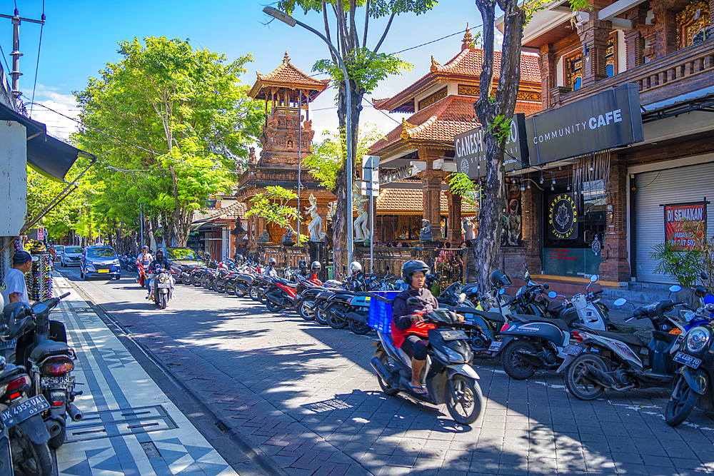 View of Hindu Temple and street in Kuta, Kuta, Bali, Indonesia, South East Asia, Asia