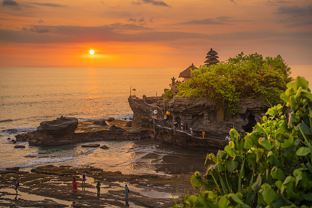 View of Tanah Lot, traditional Balinese temple at sunset, Beraban, Kediri, Tabanan Regency, Bali, Indonesia, South East Asia, Asia