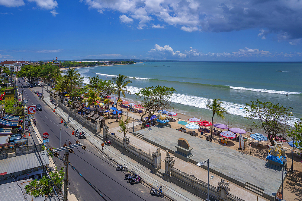 View of Kuta Beach and sea from hotel rooftop, Kuta, Bali, Indonesia, South East Asia, Asia