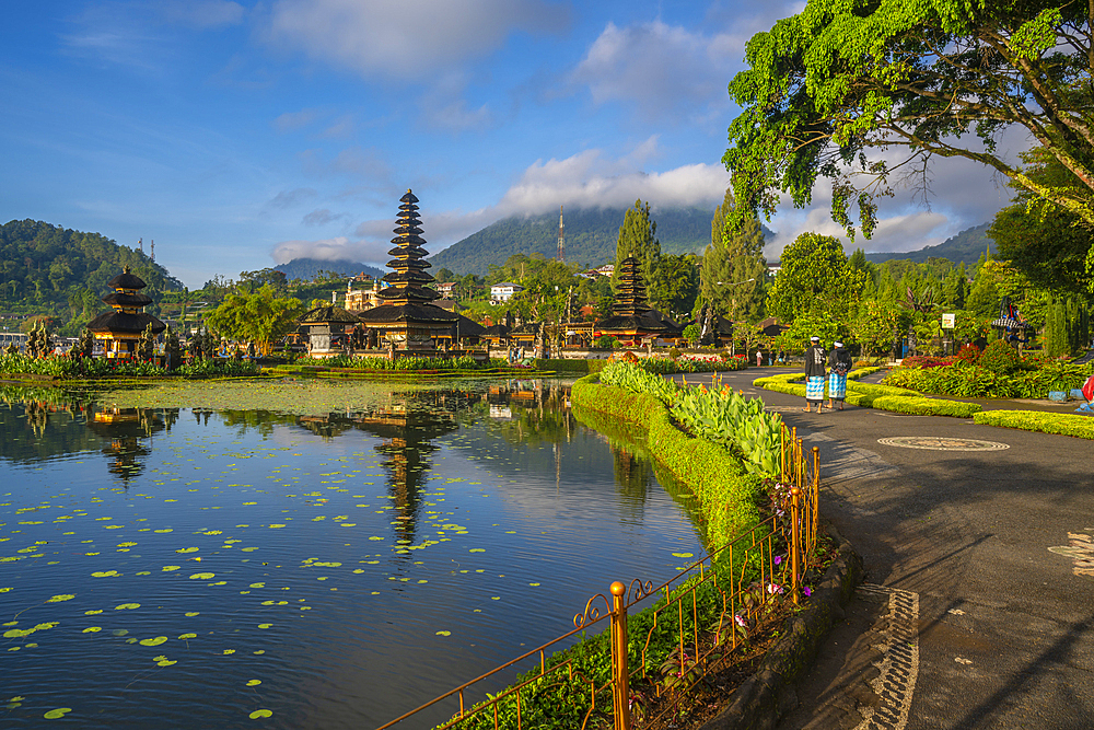 View of Ulun Danu Beratan temple on Lake Bratan after sunrise, Bali, Indonesia, South East Asia, Asia