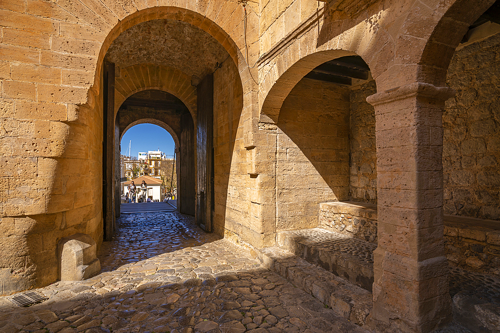 View of Soportales del Rastrillo in Dalt Vila, UNESCO World Heritage Site, Ibiza Town, Eivissa, Balearic Islands, Spain, Mediterranean, Europe