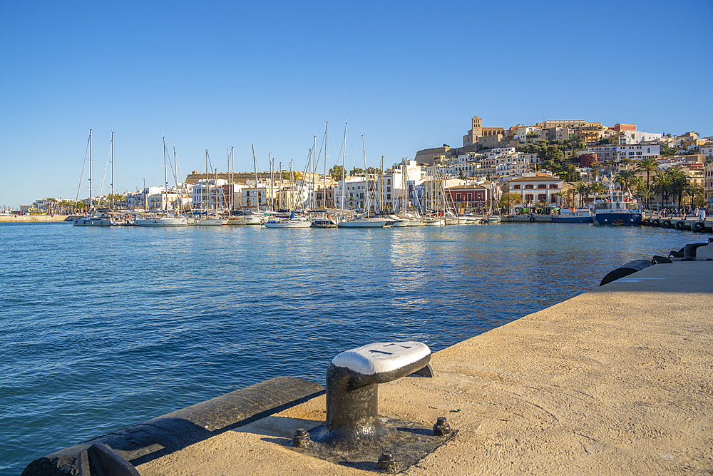 View of Dalt Vila and Cathedral from harbour, UNESCO World Heritage Site, Ibiza Town, Eivissa, Balearic Islands, Spain, Mediterranean, Europe