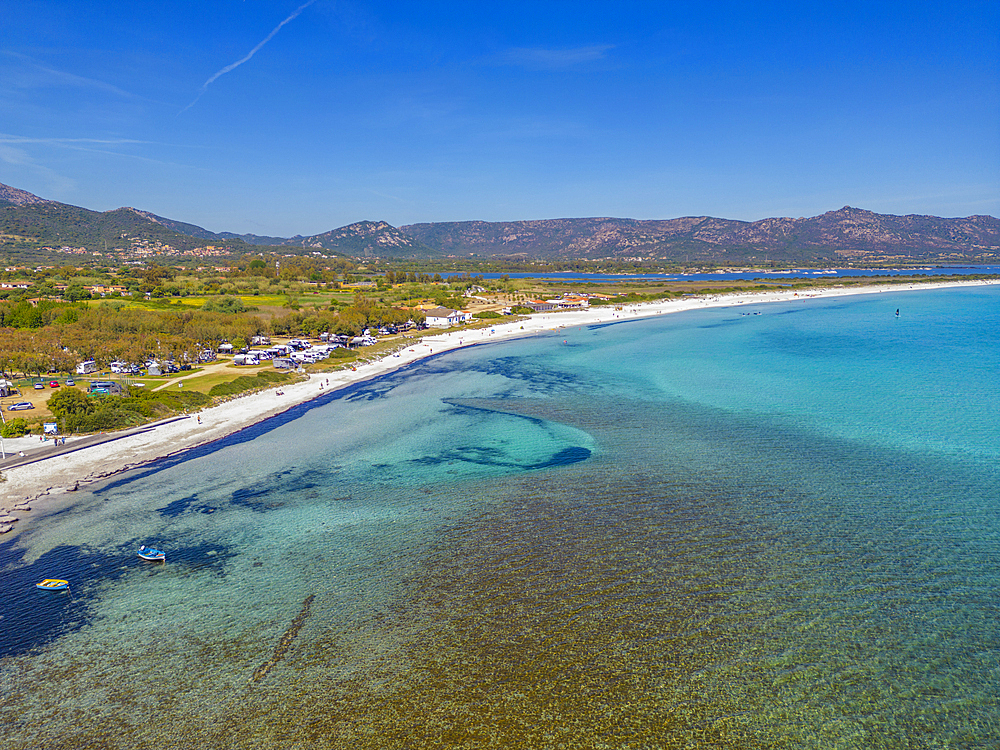 Aerial view of Cala d' Ambra Beach at San Teodoro, Olbia, Sardinia, Italy, Mediterranean, Europe