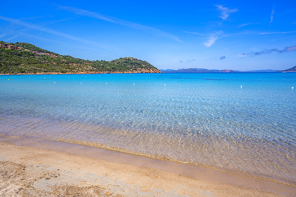 View of Capo Coda Cavallo beach from elevated position, Sardinia, Italy, Mediterranean, Europe