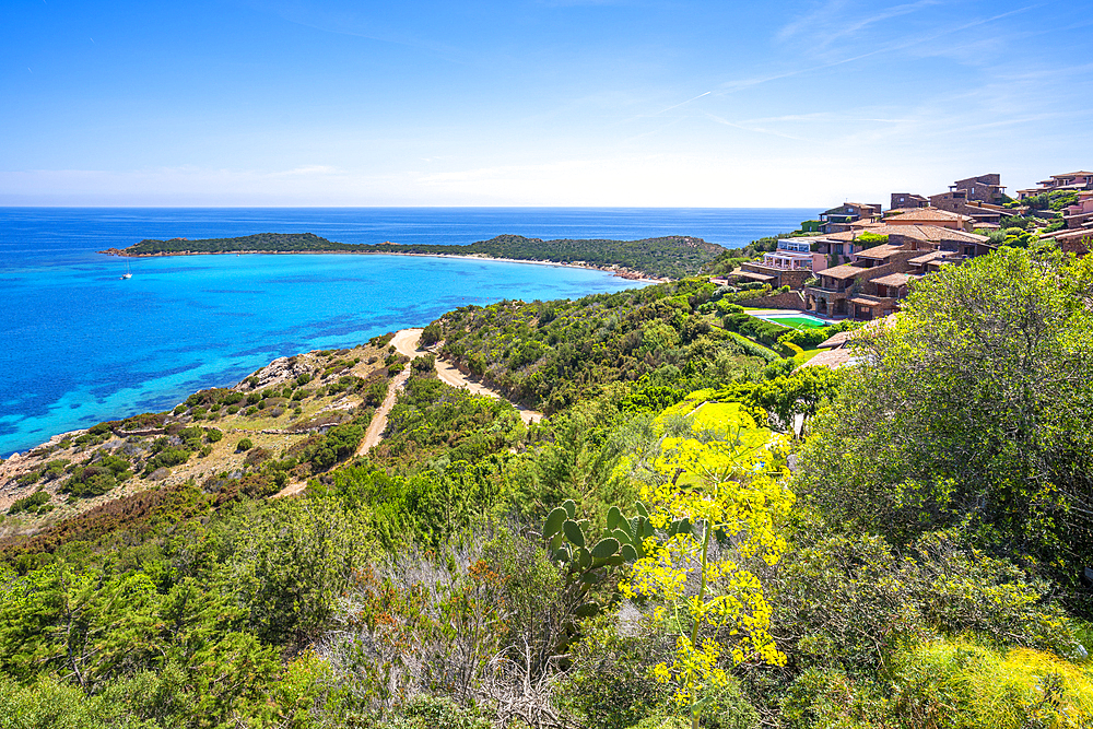 View of Capo Coda Cavallo from elevated position, Sardinia, Italy, Mediterranean, Europe