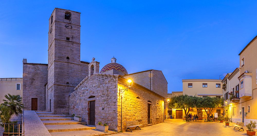 View of Chiesa Parrocchiale di S. Paolo Apostolo church at dusk, Olbia, Sardinia, Italy, Mediterranean, Europe