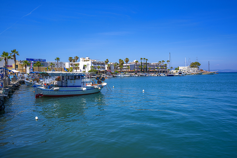 View of boats in Kos Harbour, Kos Town, Kos, Dodecanese, Greek Islands, Greece, Europe