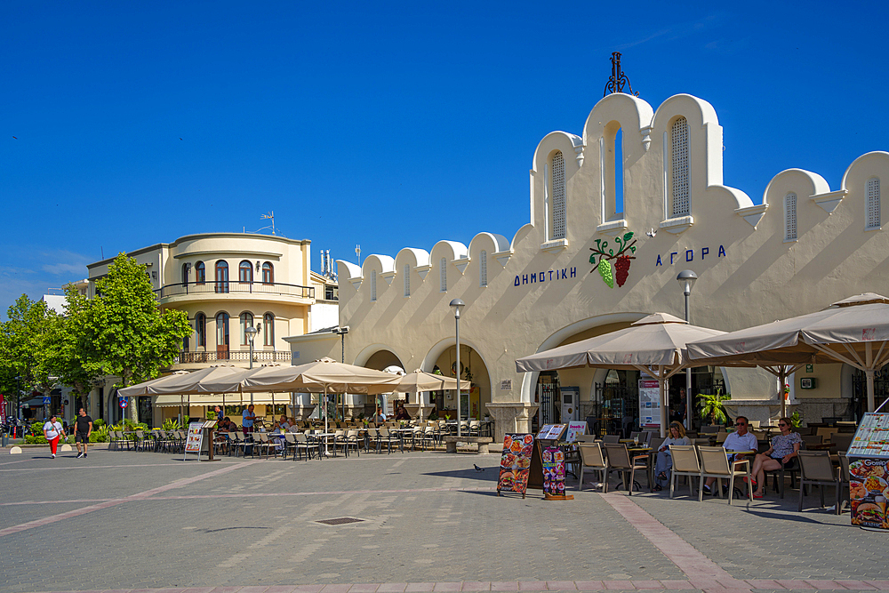 View of Kos Municipal Market in Eleftherias Central Square in Kos Town, Kos, Dodecanese, Greek Islands, Greece, Europe