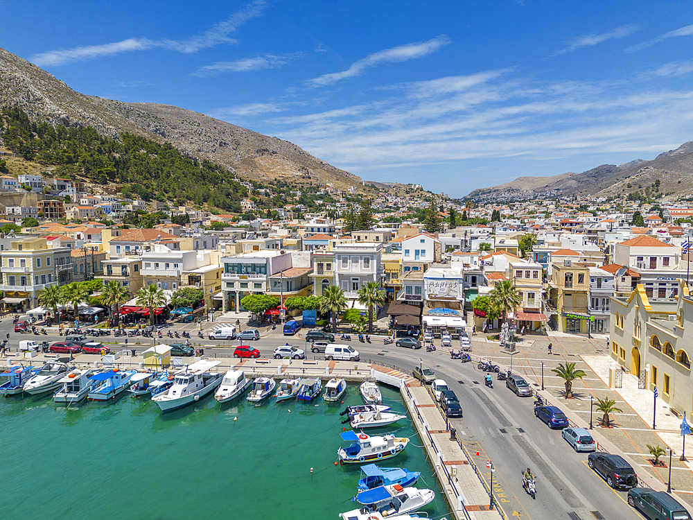 Aerial view of Kalimnos town, Kalimnos, Dodecanese Islands, Greek Islands, Greece, Europe