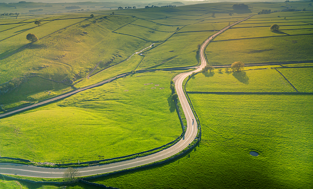 Aerial view of A623 near Tideswell, Peak District National Park, Derbyshire, England, United Kingdom, Europe