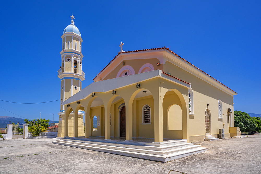 View of typical Greek Orthodox Church near Lakithra, Kefalonia, Ionian Islands, Greek Islands, Greece, Europe