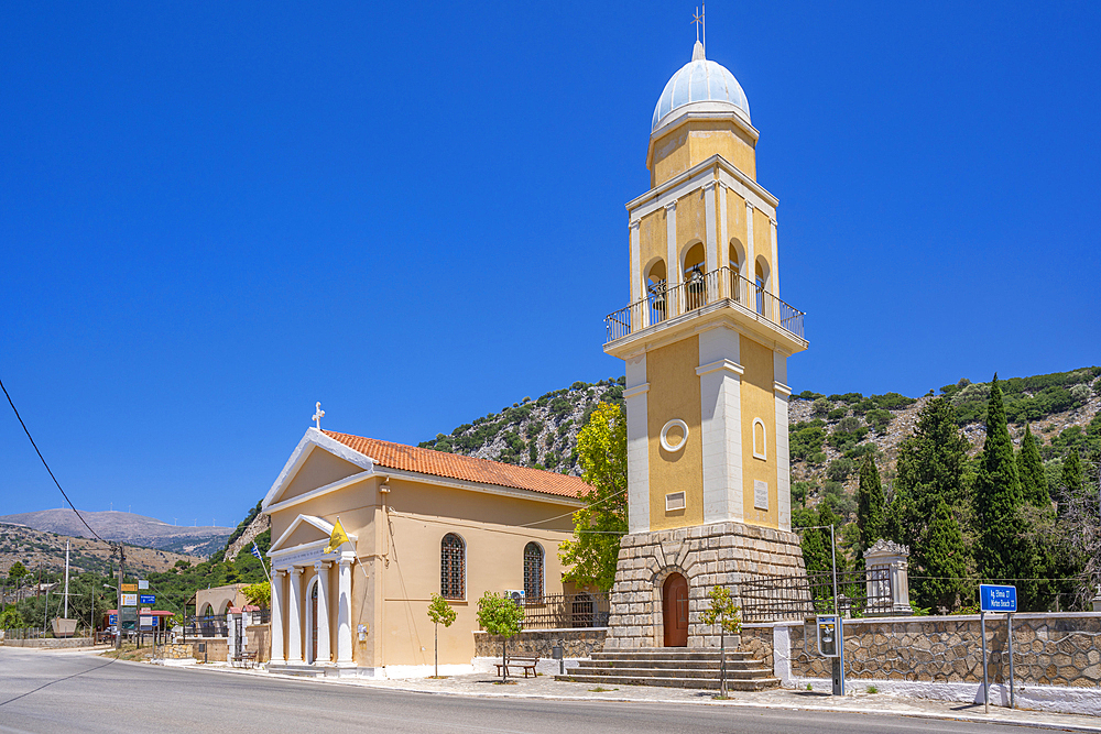 View of Greek Orthodox Church near Argostoli, capital of Cephalonia, Kefalonia, Ionian Islands, Greek Islands, Greece, Europe