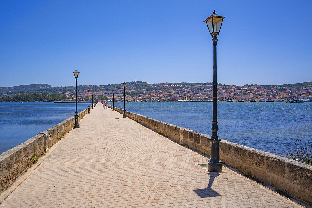 View of Argostoli and De Bosset Bridge, capital of Cephalonia, Kefalonia, Ionian Islands, Greek Islands, Greece, Europe