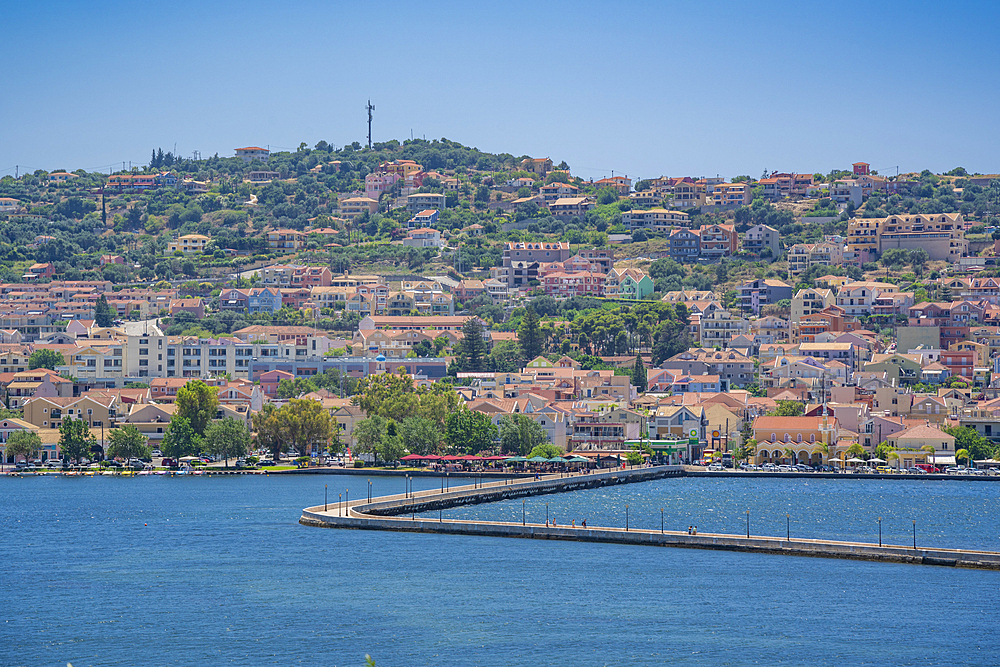 View of Argostoli and De Bosset Bridge, capital of Cephalonia, Kefalonia, Ionian Islands, Greek Islands, Greece, Europe