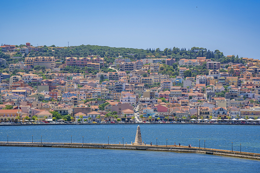 View of Argostoli and De Bosset Bridge, capital of Cephalonia, Kefalonia, Ionian Islands, Greek Islands, Greece, Europe