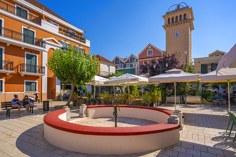 View of Bell Square in Argostoli, capital of Cephalonia, Argostolion, Kefalonia, Ionian Islands, Greek Islands, Greece, Europe