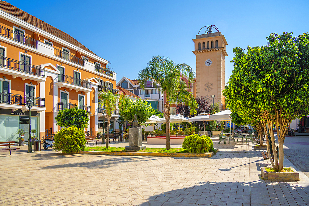 View of Bell Square in Argostoli, capital of Cephalonia, Argostolion, Kefalonia, Ionian Islands, Greek Islands, Greece, Europe