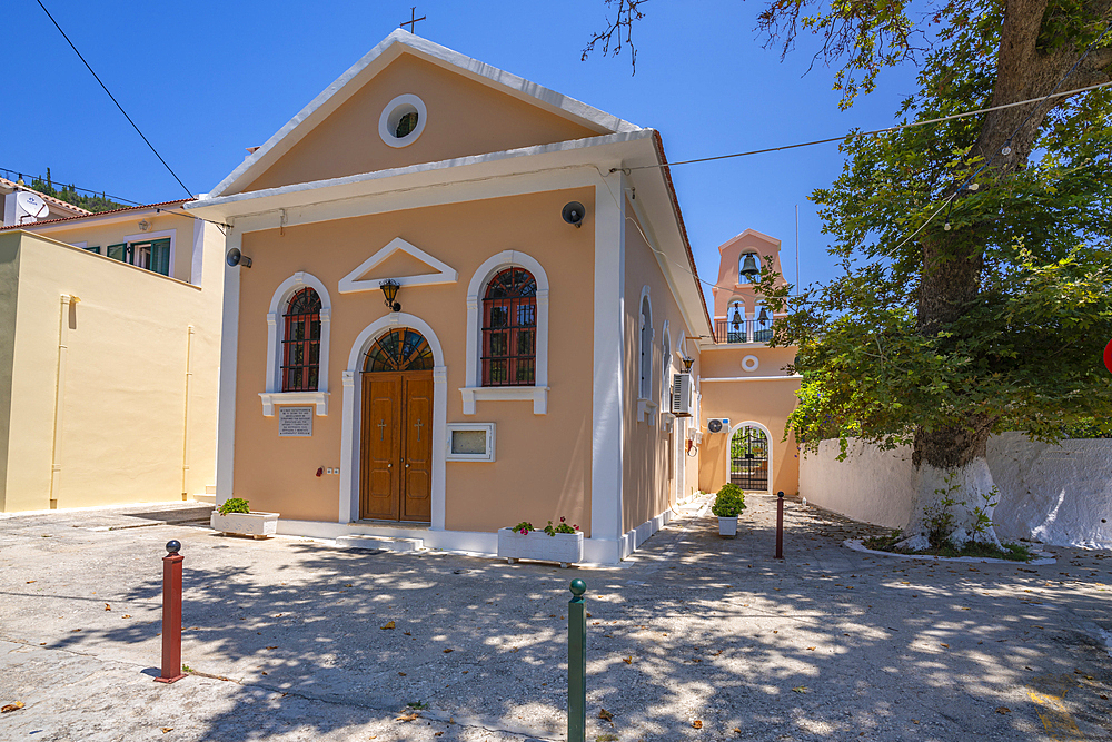 View of traditional Greek Orthodox Church in Assos, Assos, Kefalonia, Ionian Islands, Greek Islands, Greece, Europe