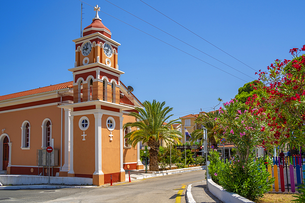 View of church of Agios Gerasimos in Skala, Skala, Kefalonia, Ionian Islands, Greek Islands, Greece, Europe