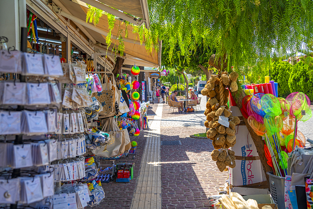 View of shops in Skala, Skala, Kefalonia, Ionian Islands, Greek Islands, Greece, Europe