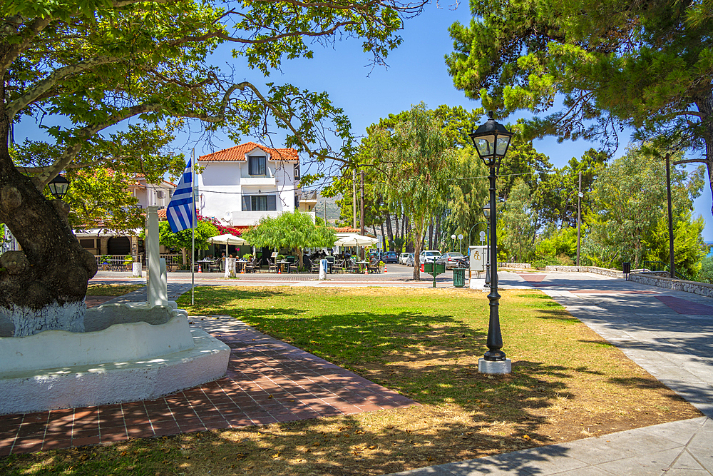 View of restaurants in Skala Square, Skala, Kefalonia, Ionian Islands, Greek Islands, Greece, Europe