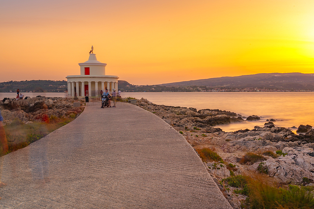 View of Saint Theodore Lighthouse at sunset, Argostolion, Kefalonia, Ionian Islands, Greek Islands, Greece, Europe