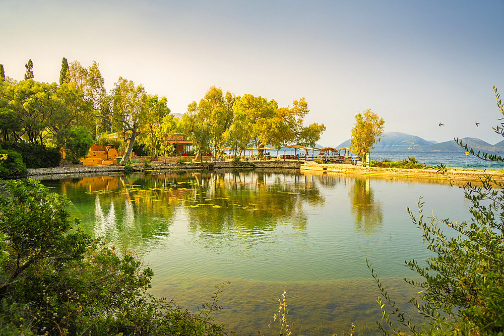 View of Karavomilos Lake in Sami, Sami, Kefalonia, Ionian Islands, Greek Islands, Greece, Europe