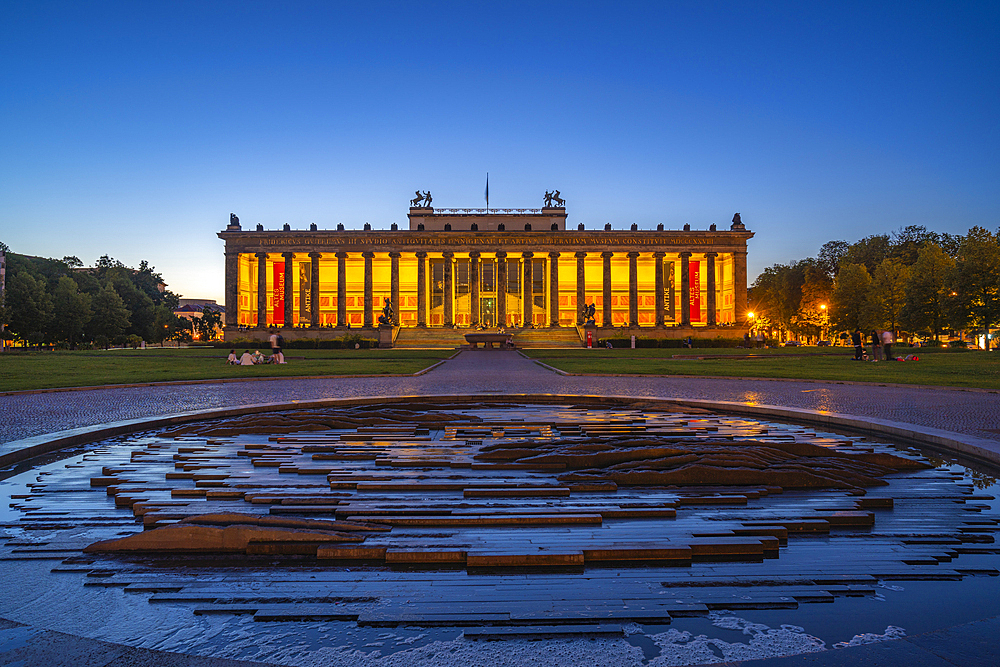 View of Neues Museum viewed from Lustgarten at dusk, Berlin, Germany, Europe