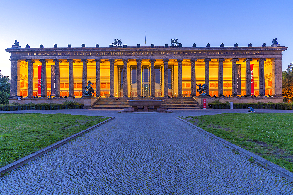 View of Neues Museum viewed from Lustgarten at dusk, Berlin, Germany, Europe