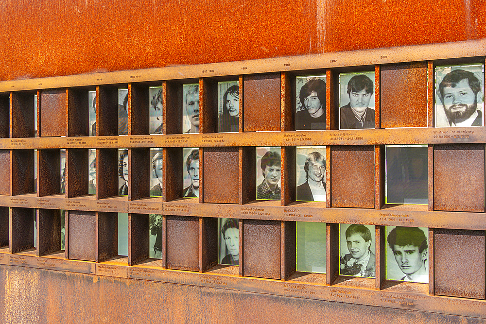 View of victims of the wall at the Berlin Wall Memorial, Memorial Park, Bernauer Strasse, Berlin, Germany, Europe